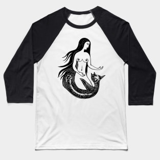 Woodcut Mermaid Baseball T-Shirt